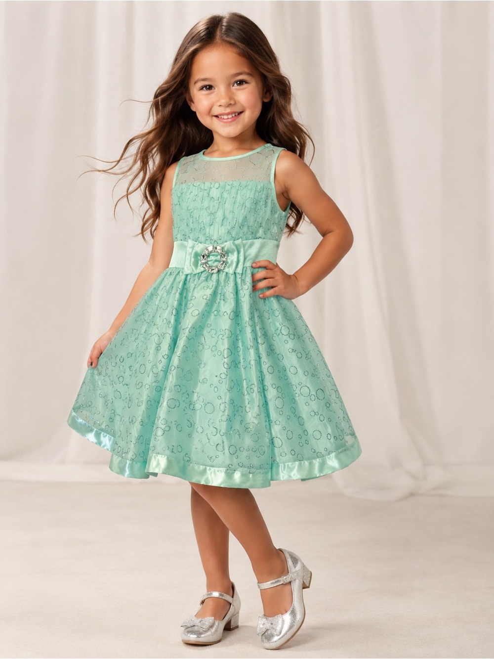 LOVE by Special Occasions Aqua Sparkle Party Dress – Girls Size 12 (1372)